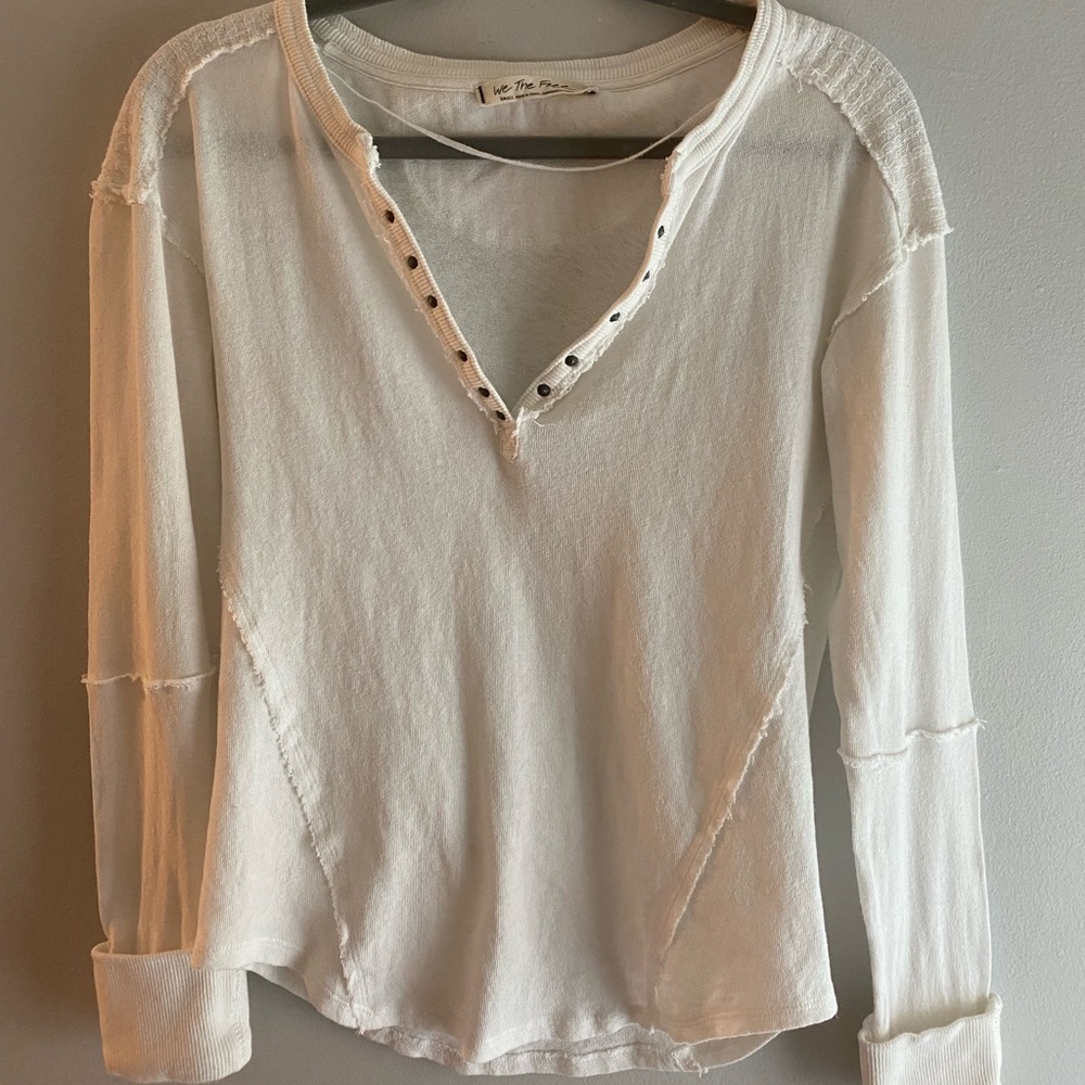 Small Free People White Long Sleeve Henley Thermal